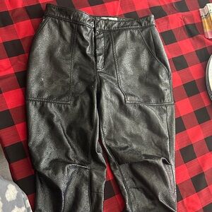 Joie Textured Black Faux Leather Joggers